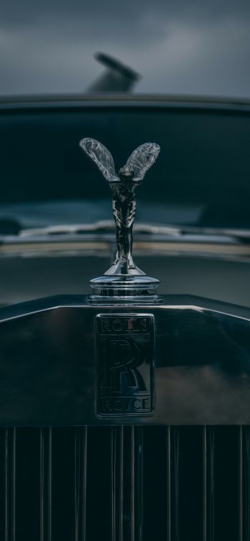 Обои 828x1792 эмблема Rolls-Royce, черный
