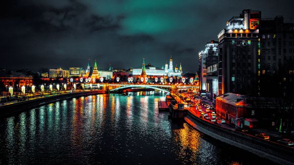 Обои 1920x1080 Москва река, Москва, Россия