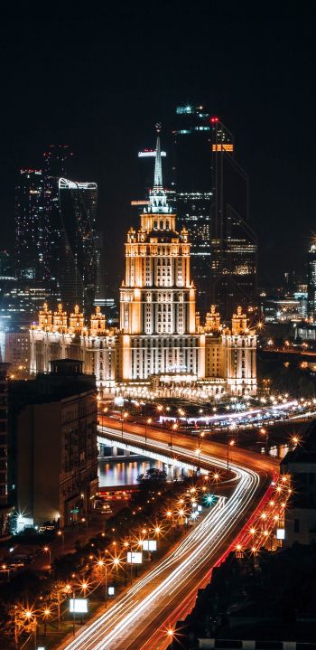 Stalin skyscraper, Moscow, Russia Wallpaper 1080x2220