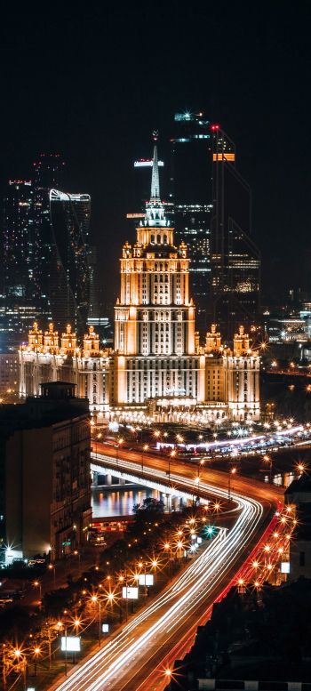 Stalin skyscraper, Moscow, Russia Wallpaper 1080x2400