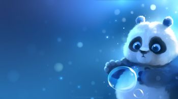 panda cub, panda, blue Wallpaper 1366x768