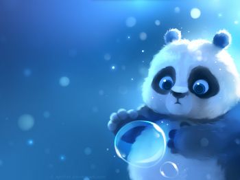 panda cub, panda, blue Wallpaper 1024x768