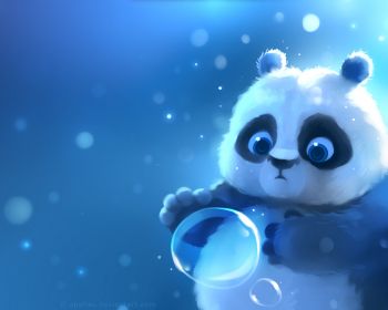 panda cub, panda, blue Wallpaper 1280x1024