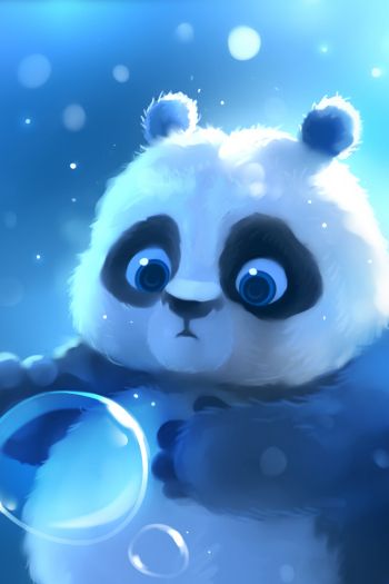 panda cub, panda, blue Wallpaper 640x960