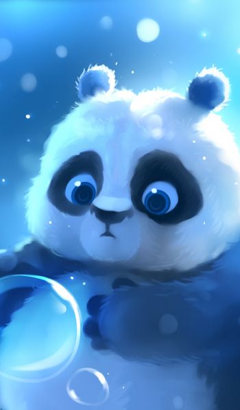 panda cub, panda, blue Wallpaper 600x1024