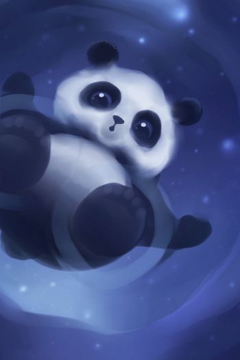 panda cub, blue Wallpaper 640x960