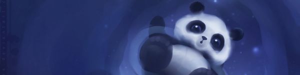 panda cub, blue Wallpaper 1590x400