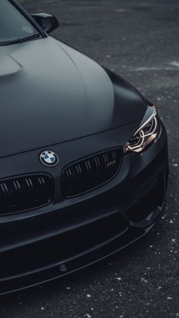 black bmw, sports car, hood Wallpaper 640x1136