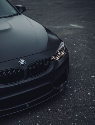 black bmw, sports car, hood Wallpaper 4480x5888