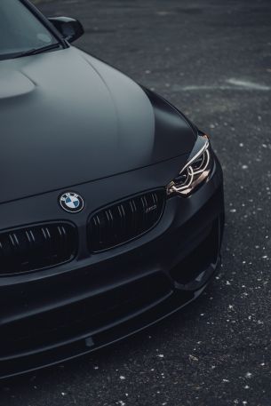 black bmw, sports car, hood Wallpaper 640x960