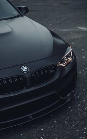 black bmw, sports car, hood Wallpaper 1600x2560