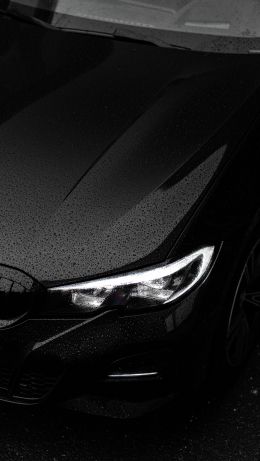 black bmw, headlight, hood Wallpaper 640x1136