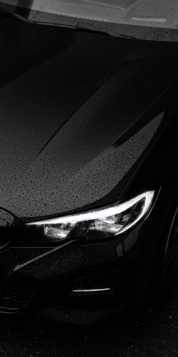 black bmw, headlight, hood Wallpaper 720x1440