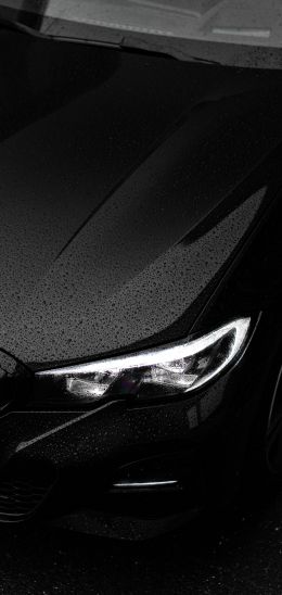 black bmw, headlight, hood Wallpaper 720x1520