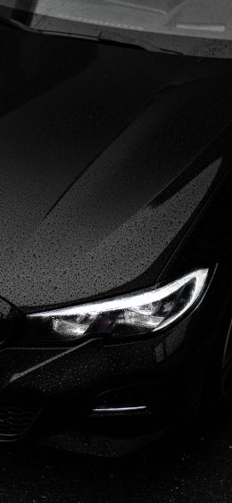 black bmw, headlight, hood Wallpaper 1080x2340