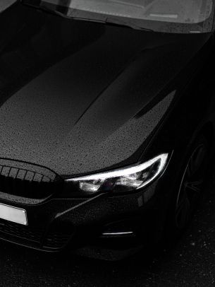 black bmw, headlight, hood Wallpaper 1668x2224