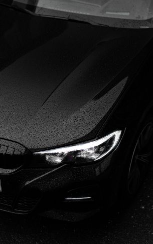 black bmw, headlight, hood Wallpaper 1752x2800