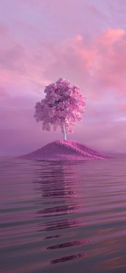 Обои 1080x2340 дерево, розовый