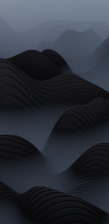 abstraction, waves, black Wallpaper 1080x2220