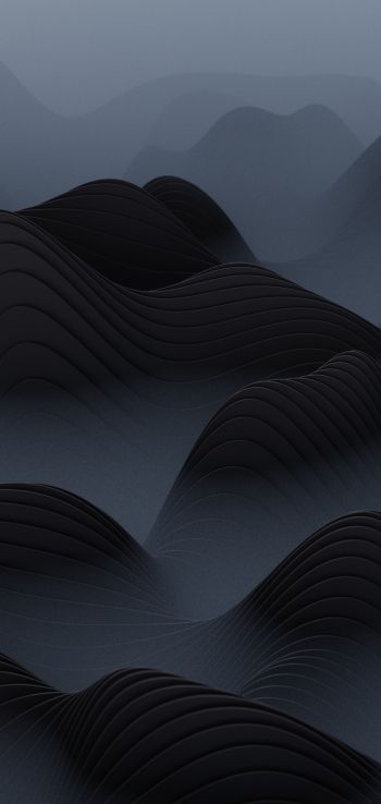 abstraction, waves, black Wallpaper 1440x3040