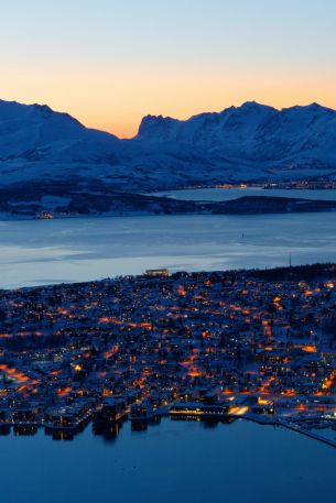 bird's eye view, city, night Wallpaper 640x960