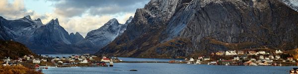 Norway, mountain, lake Wallpaper 1590x400