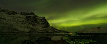 northern lights, night, green Wallpaper 3440x1440