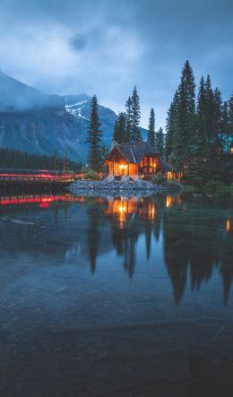 lake house, lake, night Wallpaper 600x1024