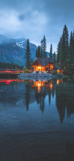 lake house, lake, night Wallpaper 828x1792