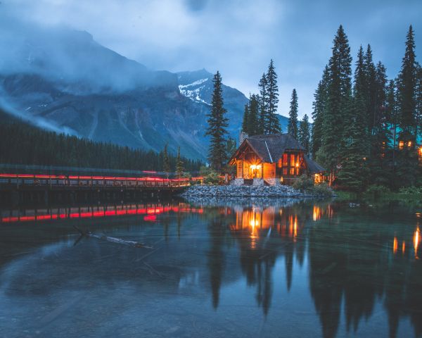 lake house, lake, night Wallpaper 1280x1024