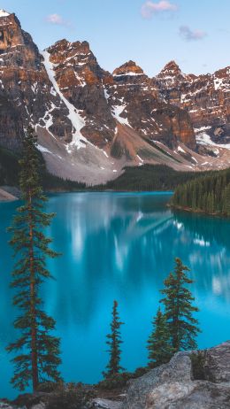 lake moraine, landscape, mountains Wallpaper 750x1334