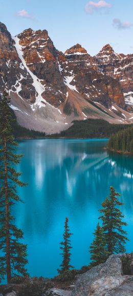 lake moraine, landscape, mountains Wallpaper 1440x3200