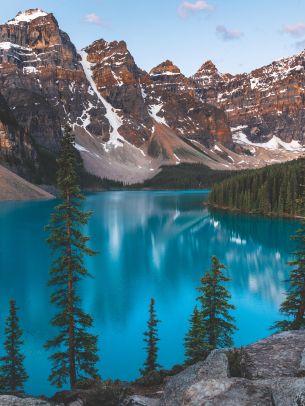 lake moraine, landscape, mountains Wallpaper 1620x2160