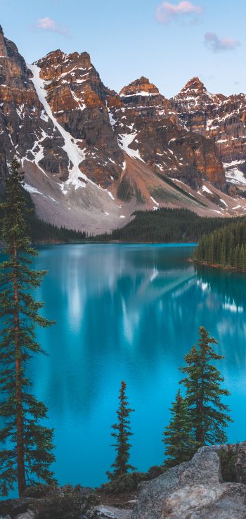 lake moraine, landscape, mountains Wallpaper 1080x2280