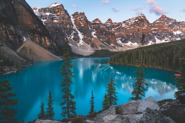 lake moraine, landscape, mountains Wallpaper 8256x5504