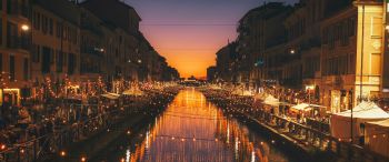 Milan, channel, night Wallpaper 3440x1440