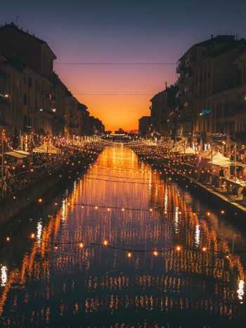 Milan, channel, night Wallpaper 1620x2160