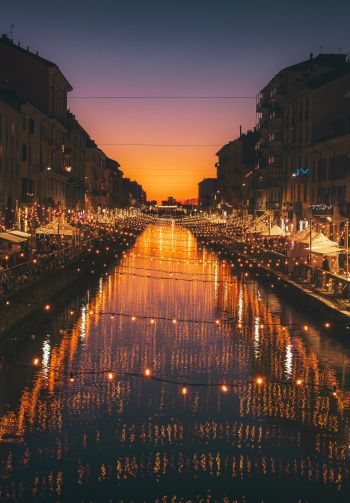 Milan, channel, night Wallpaper 1640x2360