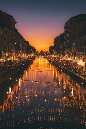 Milan, channel, night Wallpaper 640x960