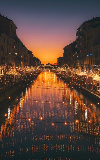 Milan, channel, night Wallpaper 1752x2800