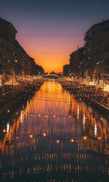 Milan, channel, night Wallpaper 1200x2000