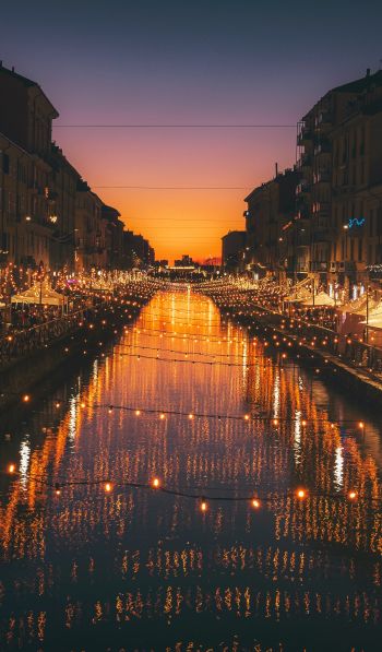 Milan, channel, night Wallpaper 600x1024