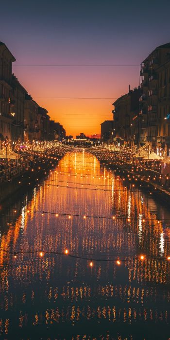 Milan, channel, night Wallpaper 720x1440