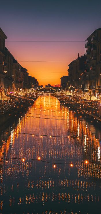 Milan, channel, night Wallpaper 1440x3040