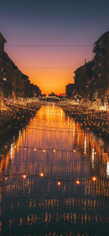 Milan, channel, night Wallpaper 1125x2436