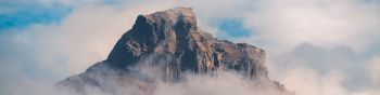 fog, mountain range, clouds Wallpaper 1590x400