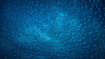 Обои 1600x900 капля дождя, синий, фон