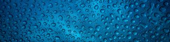 Обои 1590x400 капля дождя, синий, фон
