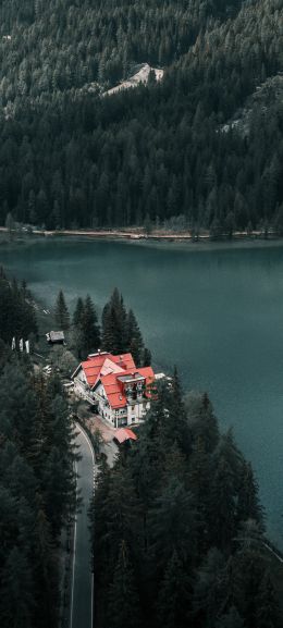 lake house, bird's eye view, green Wallpaper 720x1600