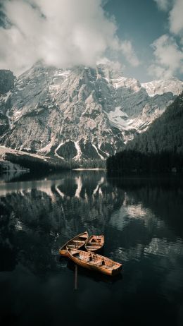 Lake Braies, landscape, mountain Wallpaper 1440x2560